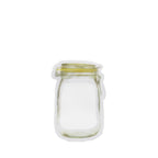 Airtight plastic snack bag, 150ml, standing upright and ready for use.