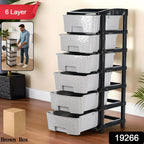 6-layer plastic drawer organizer cabinet with granite style stone textured drawers and black frame