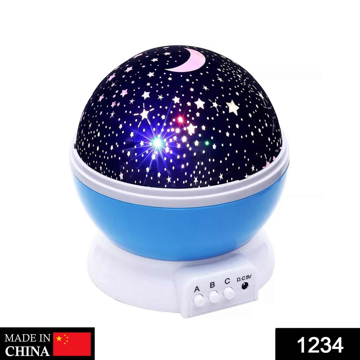 Colour-changing star projector night lamp displaying vibrant hues.