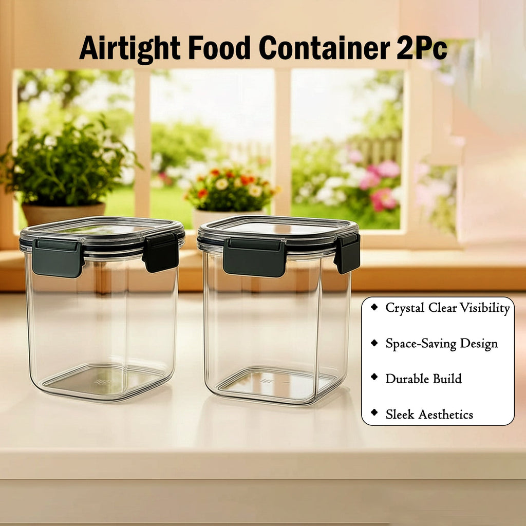 Square Airtight Food Storage Containers with grey Press N’ Lock clips