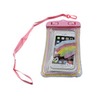 Front view of the waterproof phone bag with a clear window, perfect for touchscreen access in wet conditions.