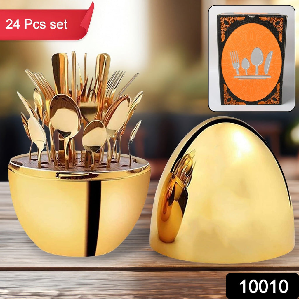 Detailed view of the luxurious golden finish on a cutlery piece.