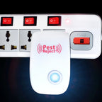 Ultrasonic pest repeller device with LED indicator on a clean surface.