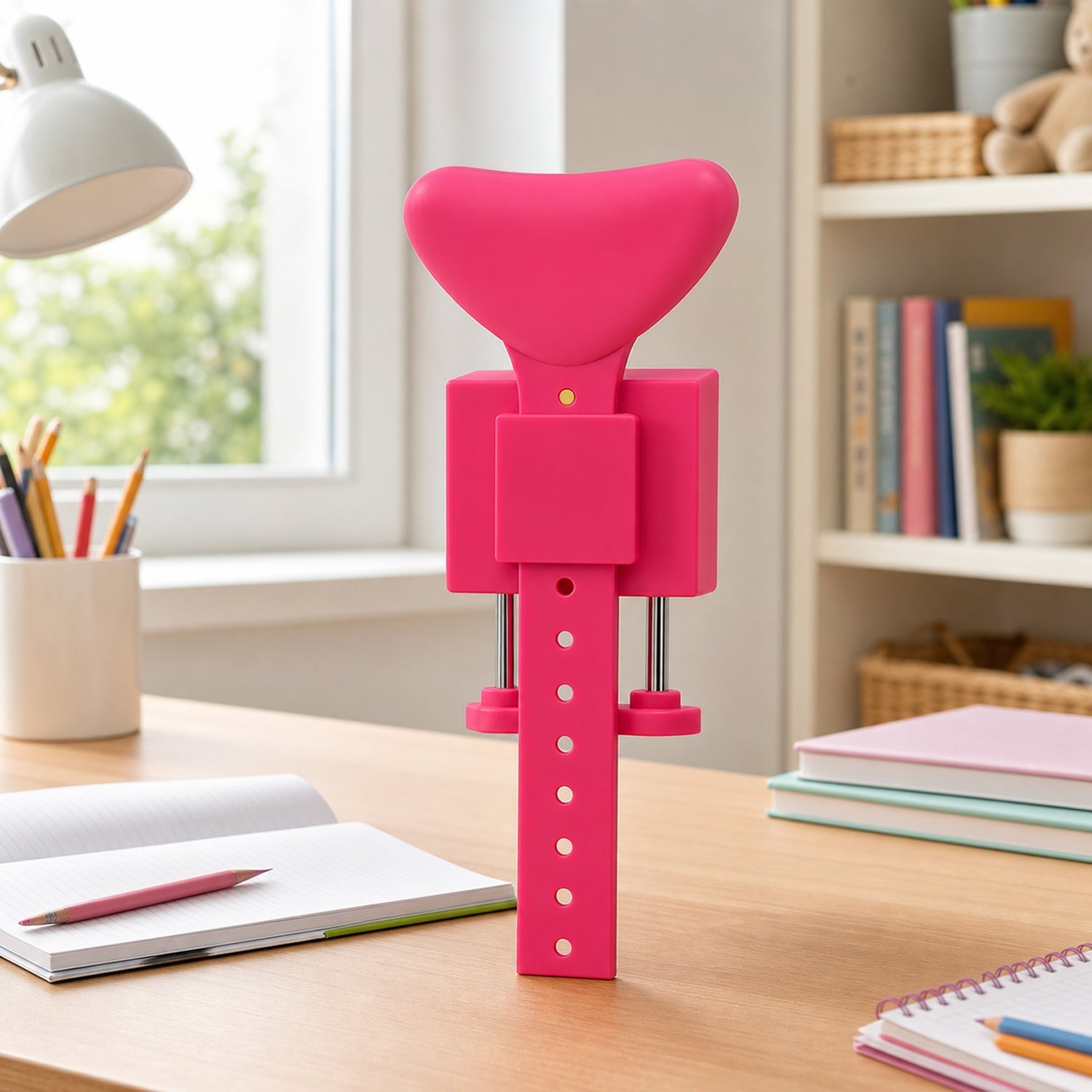 Side profile of the height-adjustable kids posture corrector for students.