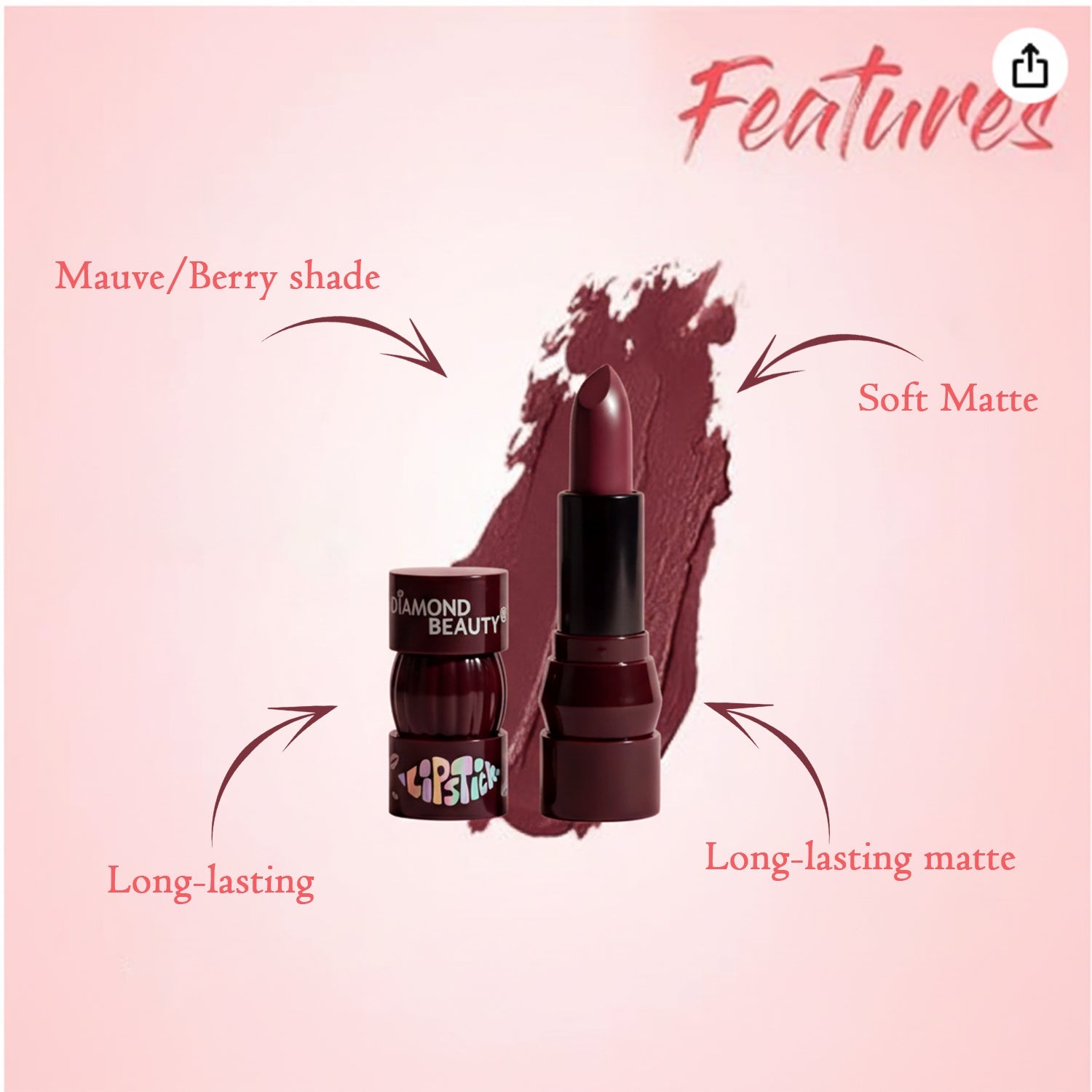 Soft matte finish lipstick in compact case perfect for daily use