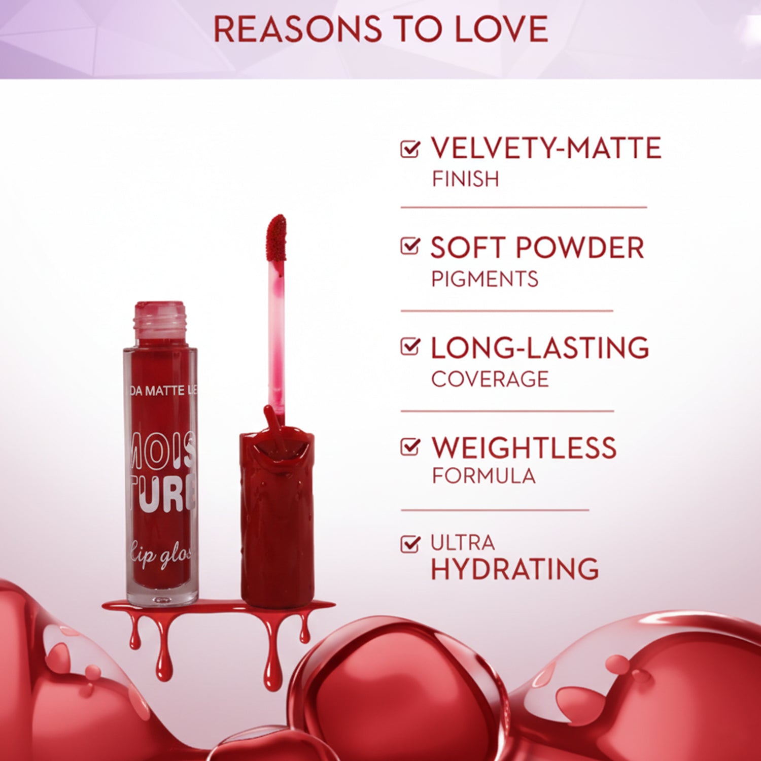 Single piece matte liquid lip gloss in compact travel-friendly packaging