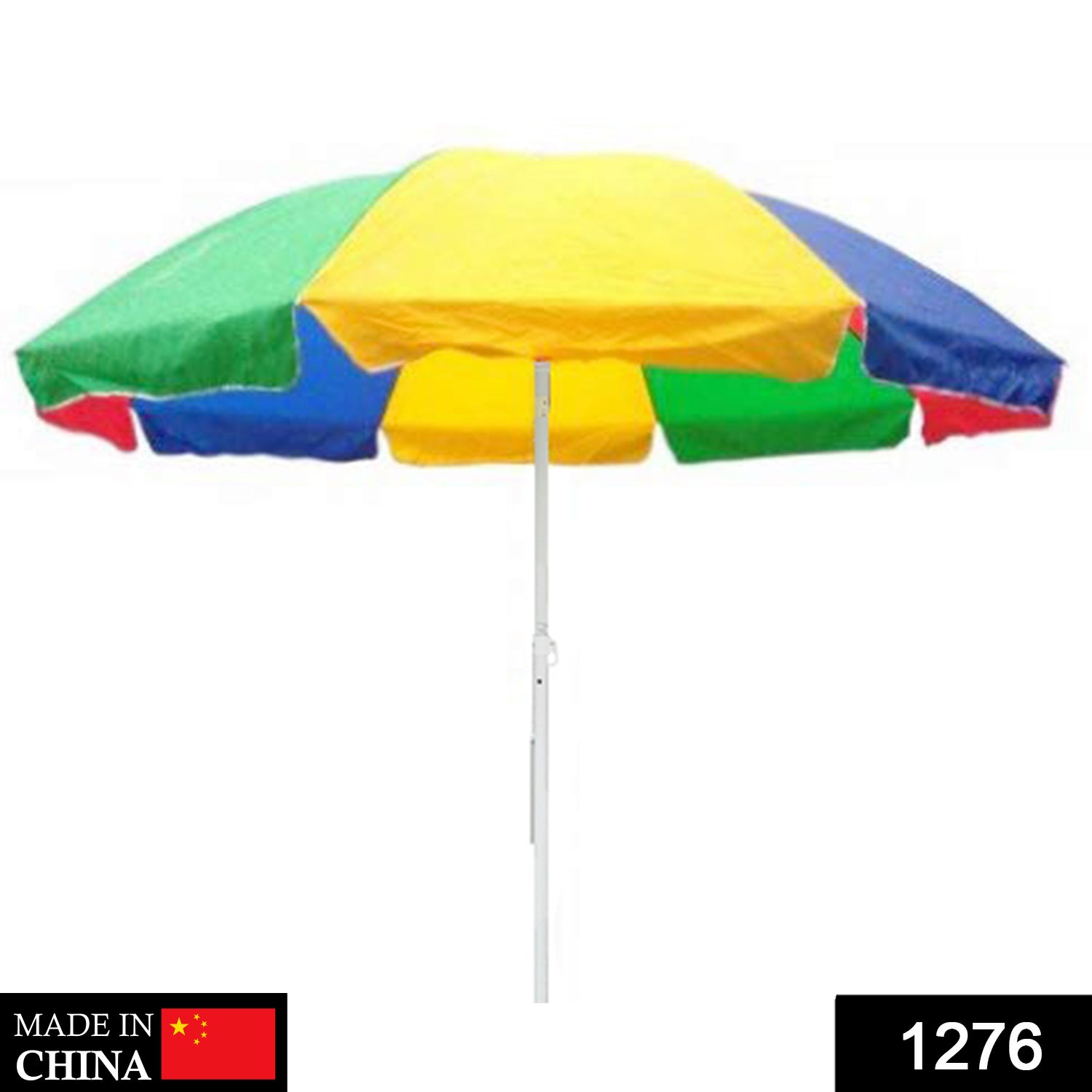 Close-up view of the waterproof fabric and sturdy pole of the outdoor umbrella.
