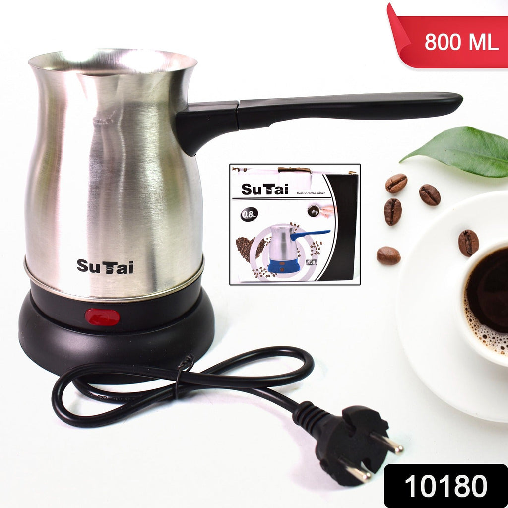 Close-up of the stainless steel body of the Electric Coffee Maker, highlighting its sleek design.