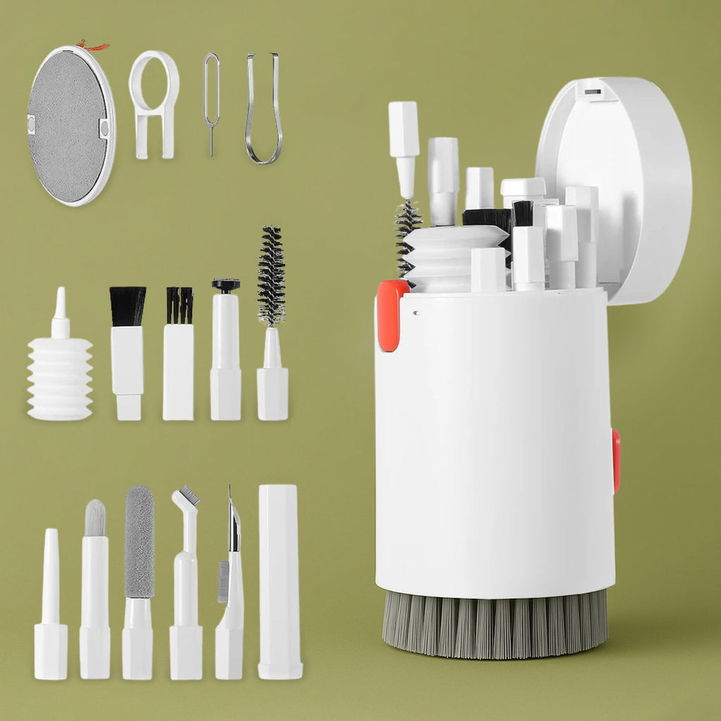 WipeTech 20-in-1 Electronics Cleaning Kit with all tools displayed.