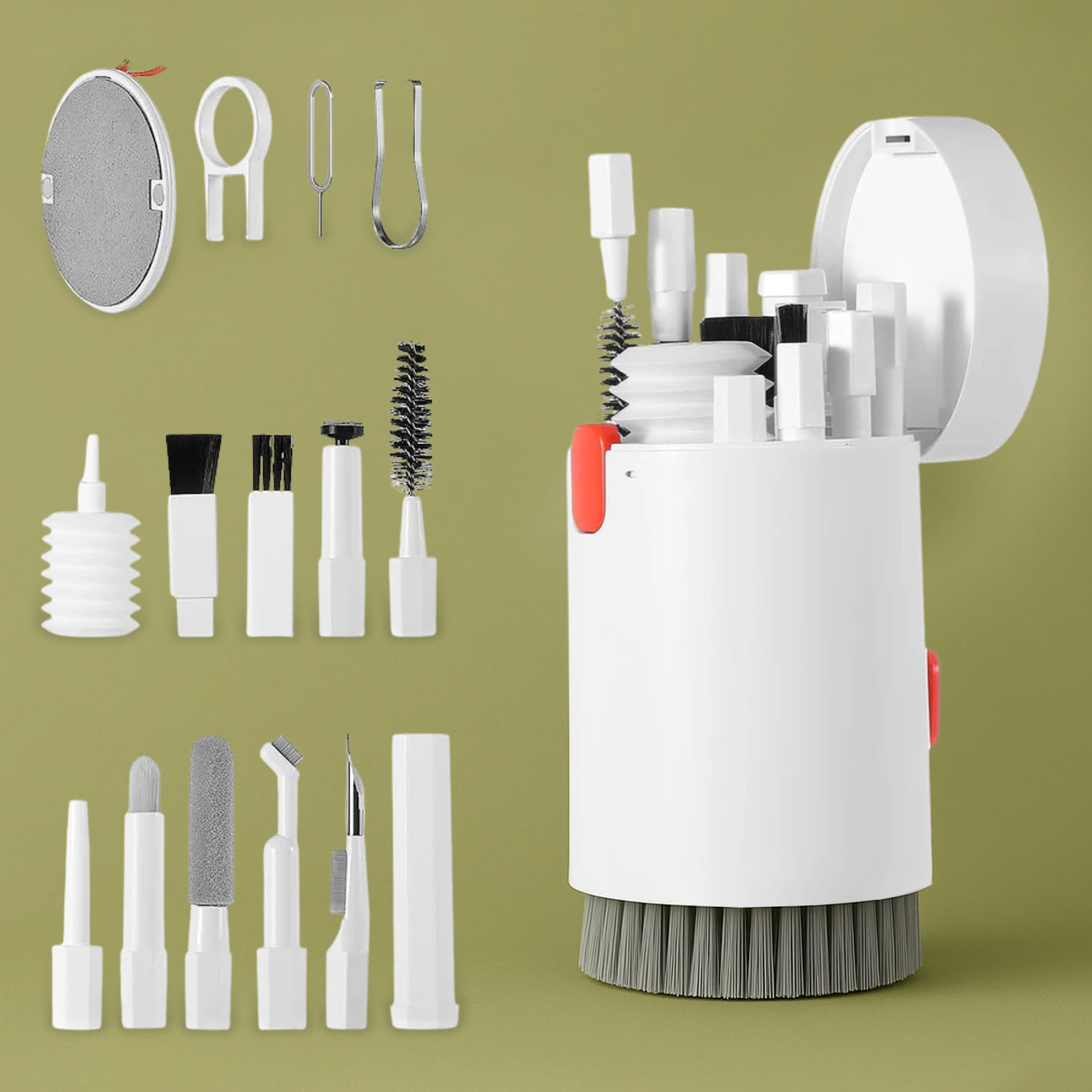WipeTech 20-in-1 Electronics Cleaning Kit with all tools displayed.