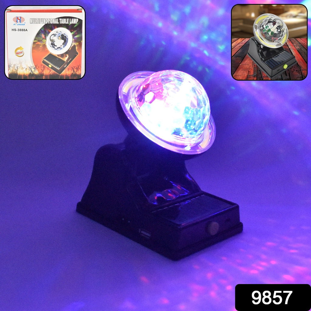 Close-up of Solar disco LED party light glowing brightly