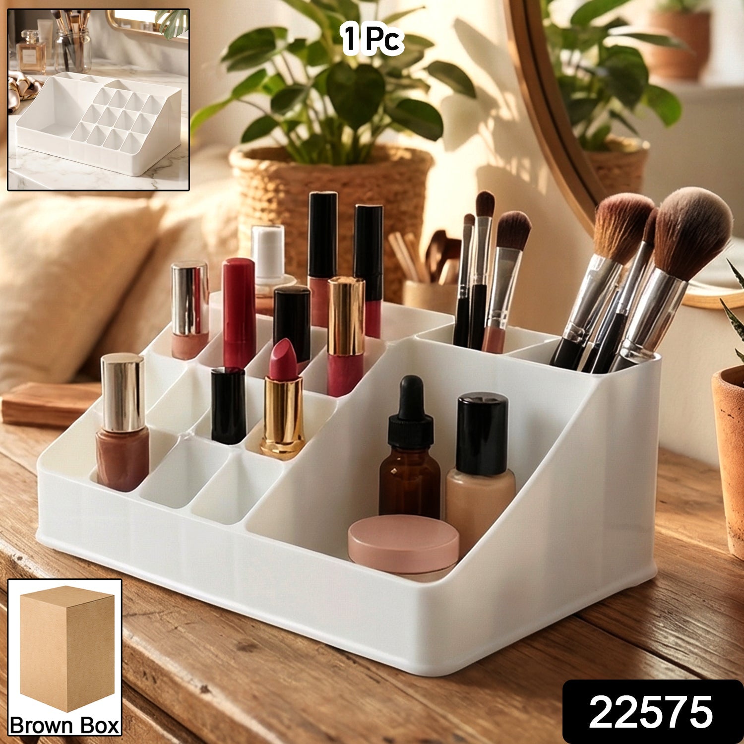 Cosmetic storage organizer with multiple compartments for beauty tools