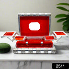 Open wooden jewellery organizer revealing dedicated bangle roll and 5 compartments.