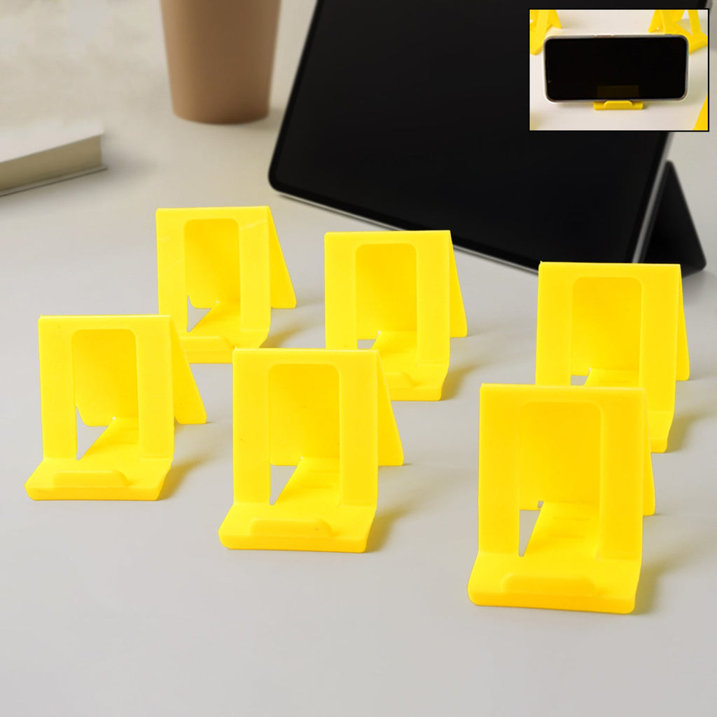 Triangular plastic mobile phone stand holding a smartphone securely