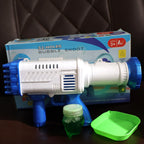 Packaging for the Play & Move bubble gun, highlighting its key features.