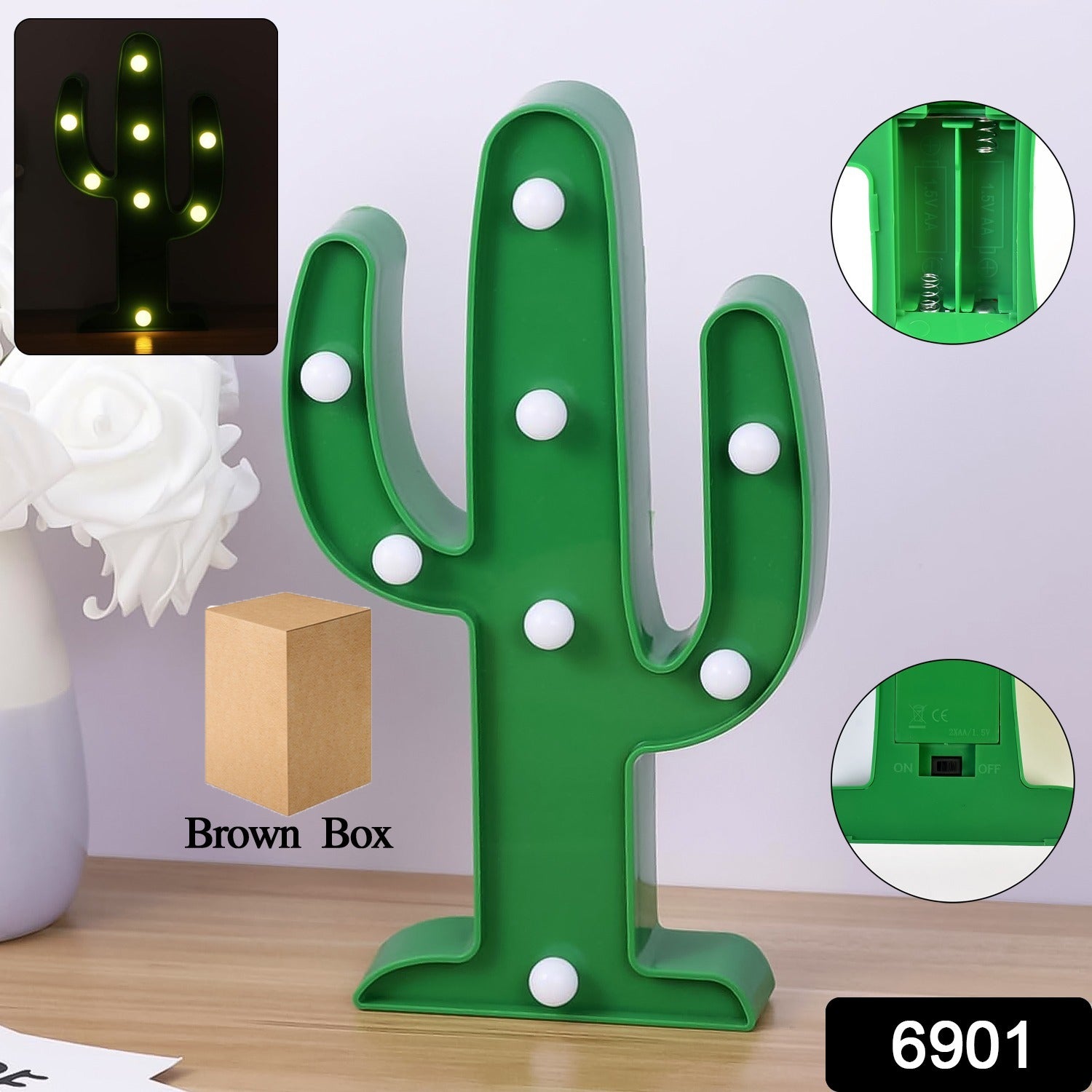 LED Cactus Lamp illuminating a modern desk setup with a warm glow.
