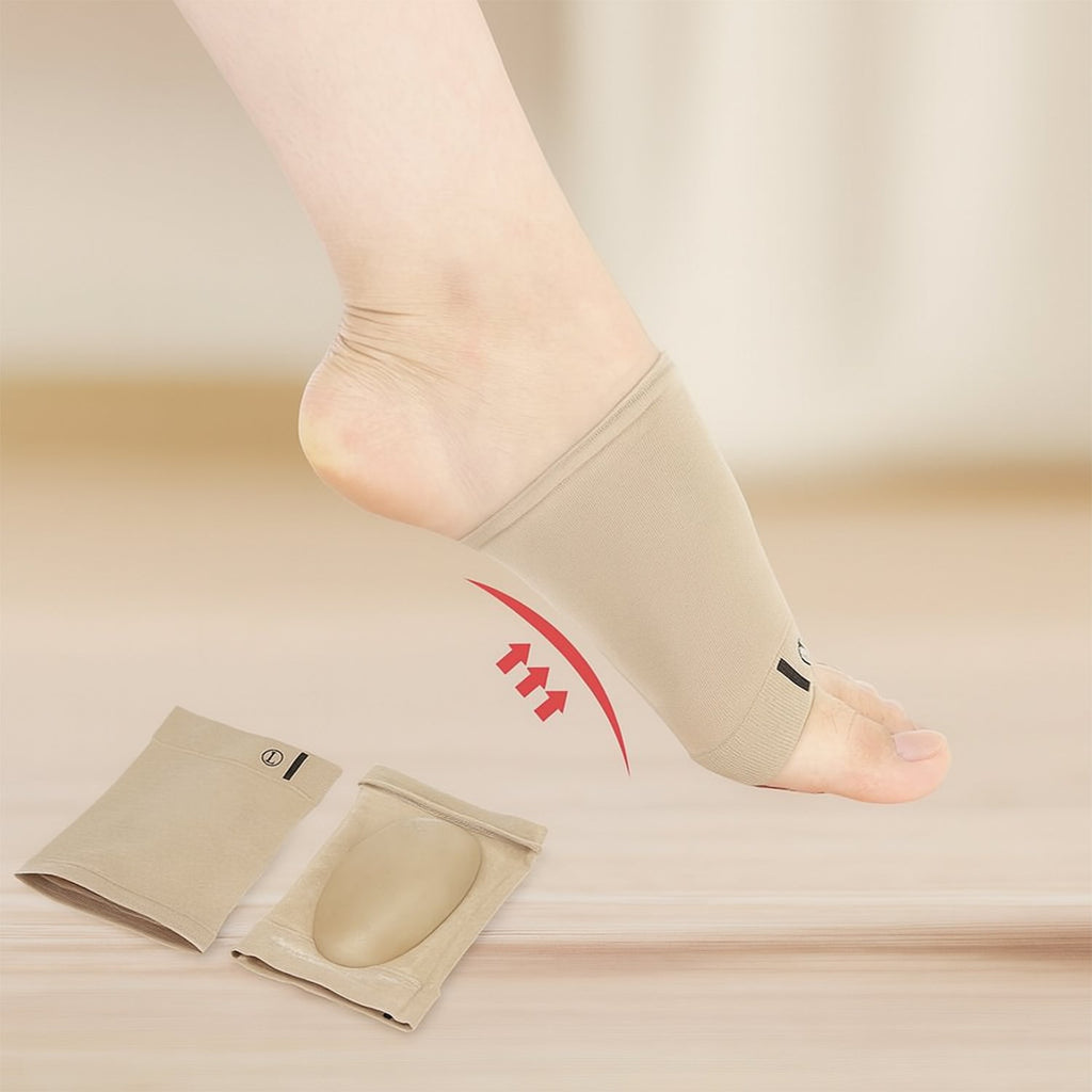 A pair of Arch Support Sleeves designed for flat feet and plantar fasciitis relief.