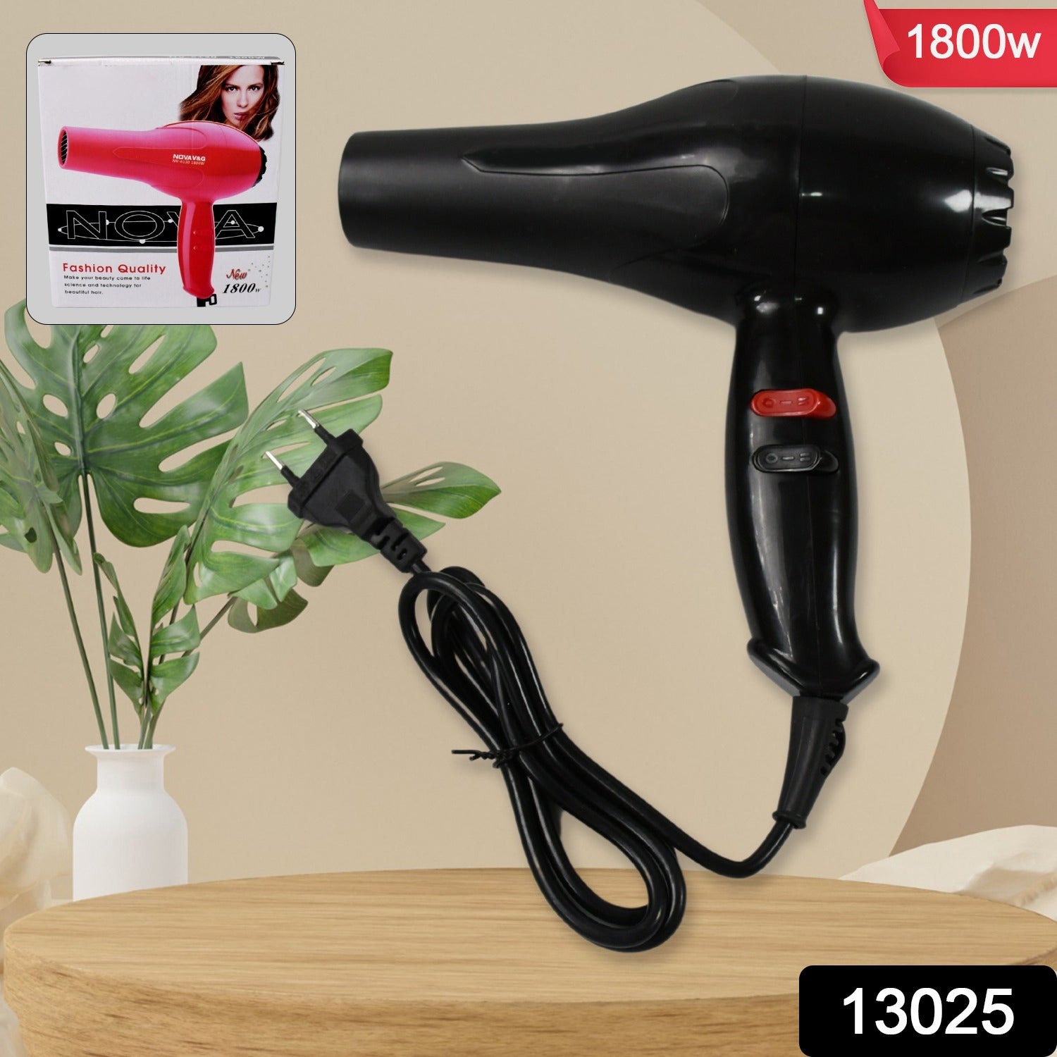 Close-up of the 1800W hair dryer highlighting its features.