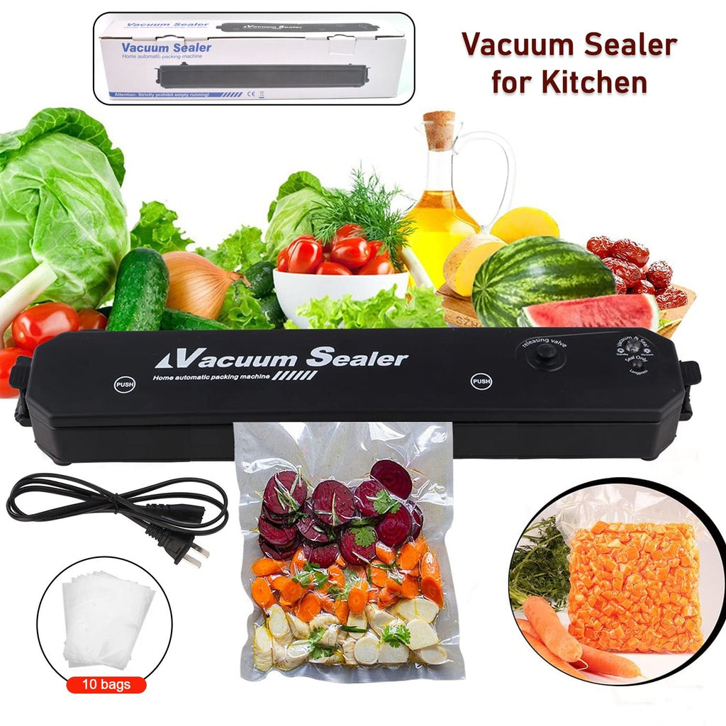 Tidy Table Vacuum Sealer Machine with 10 bags for fresh food preservation.