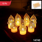 Decorative LED candle lights with warm flickering glow and golden mesh covers