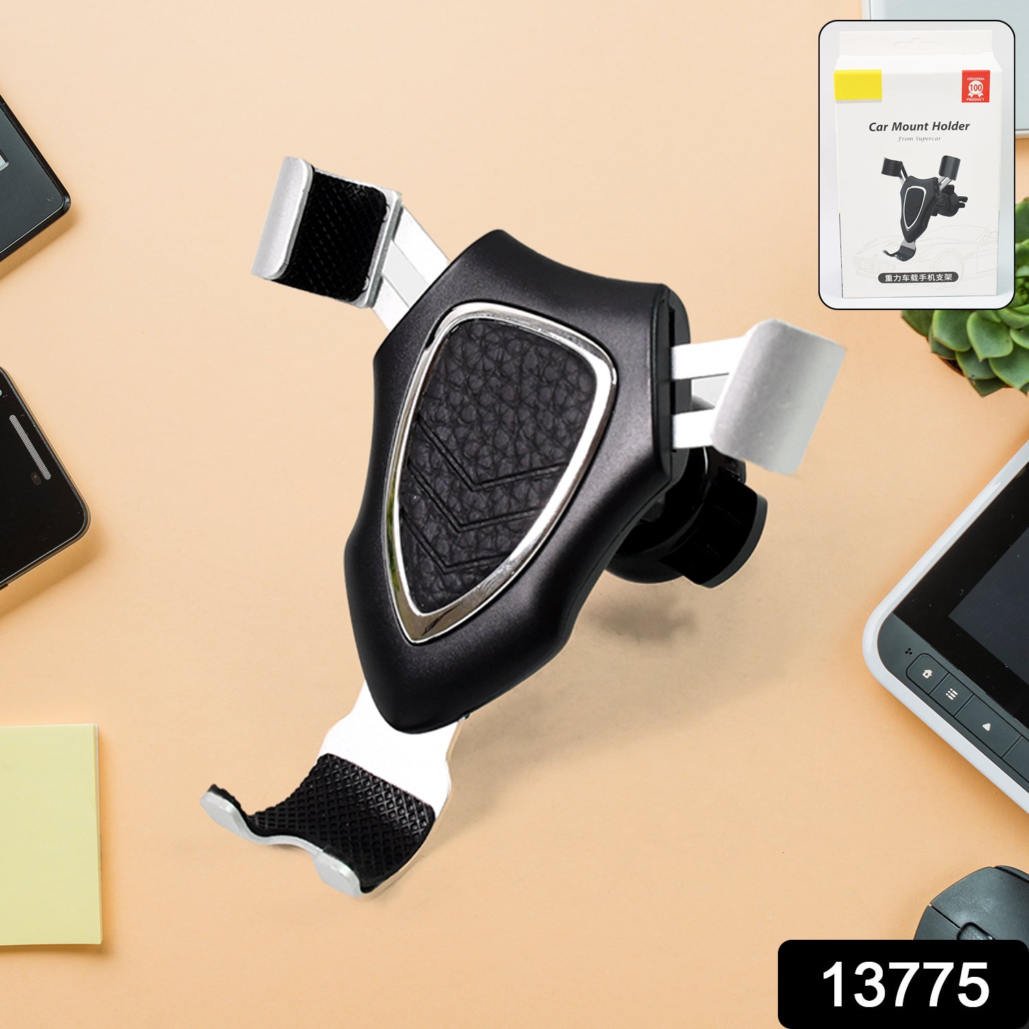 Close-up of the gravity grip mechanism on the car phone mount.