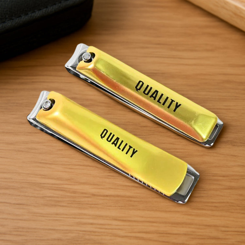 Compact folding nail clippers with a built-in nail file, ideal for travel.