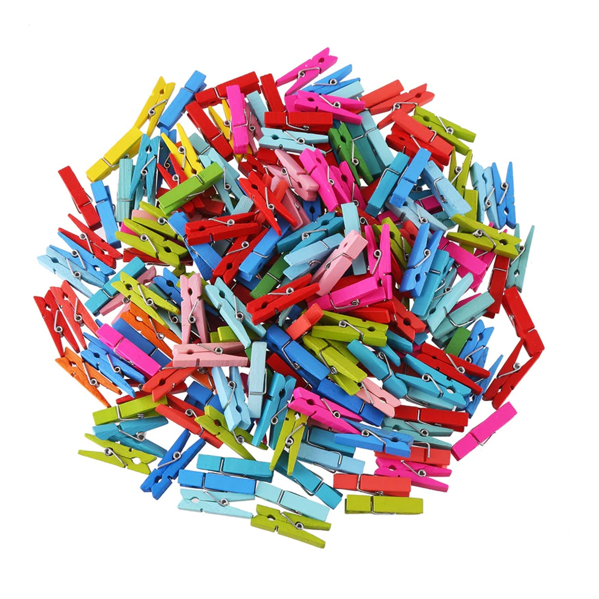 Pack of 50 small wooden cloth pegs, ideal for laundry and craft projects.