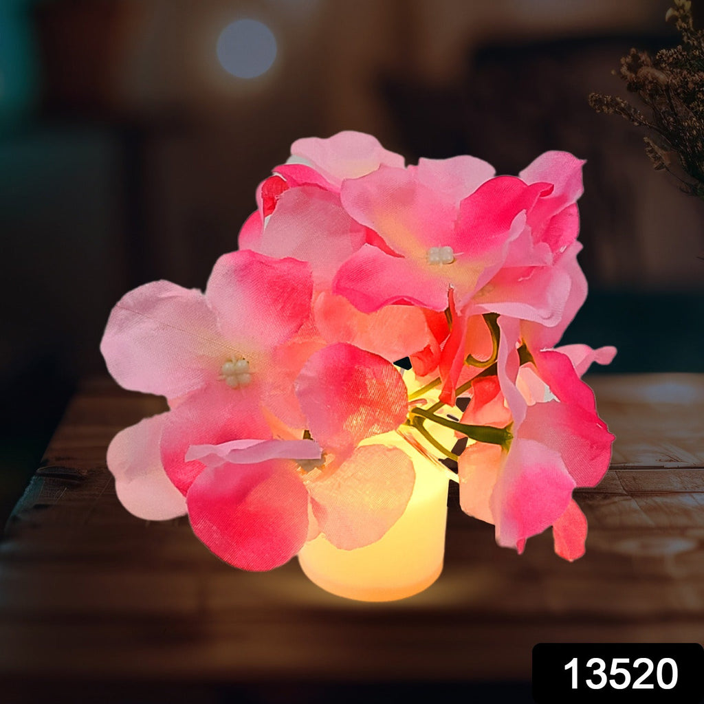 Close-up of the LED flower vase lamp, showcasing its soft, warm glow and intricate floral details.