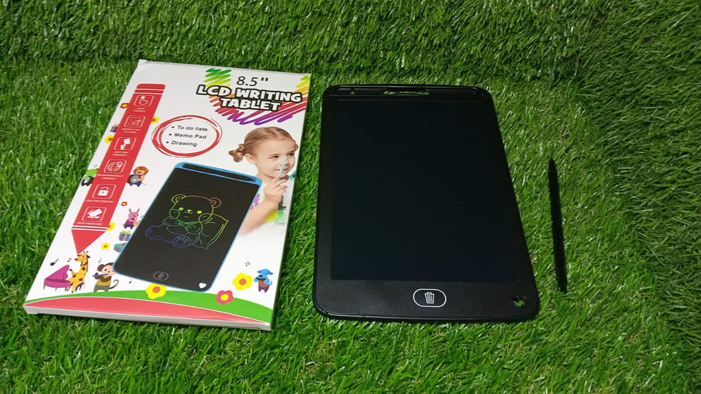 Close-up of the 8.5-inch LCD writing pad for kids with included stylus.