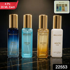 Set of four premium unisex perfumes with diverse scents like aquatic and oud