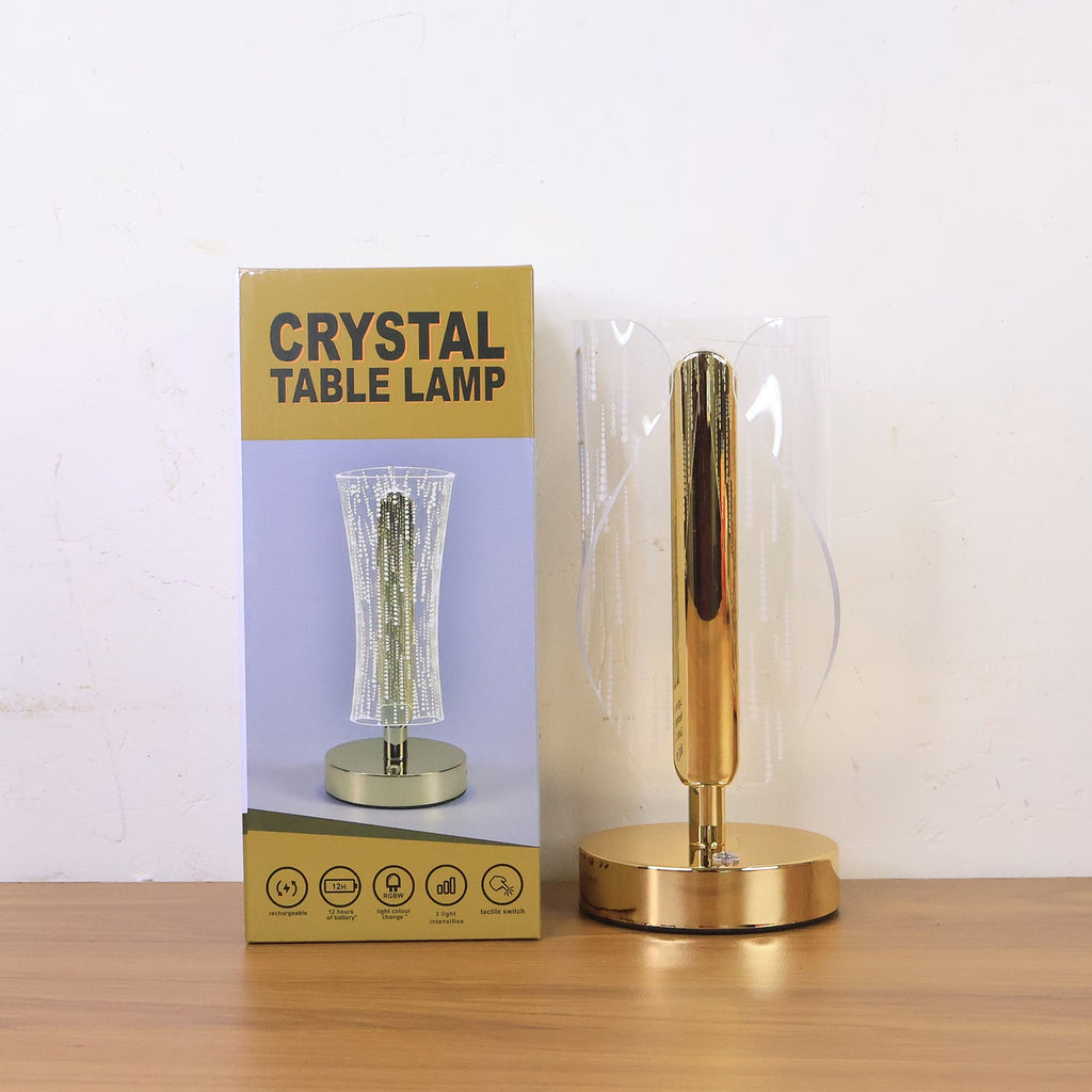 Modern stylish crystal LED table lamp with golden base for room decor