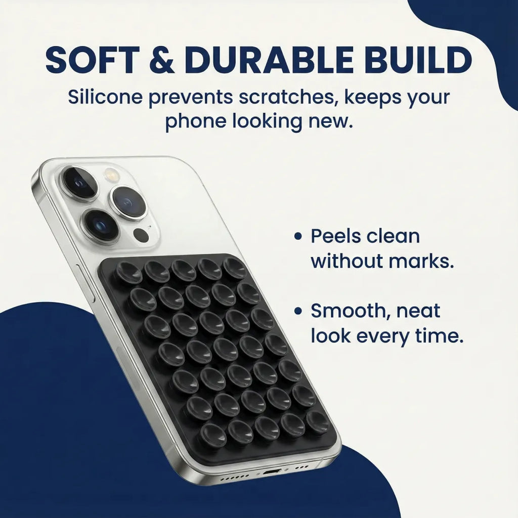 Close-up of  suction phone holder mount showcasing silicone suction feature