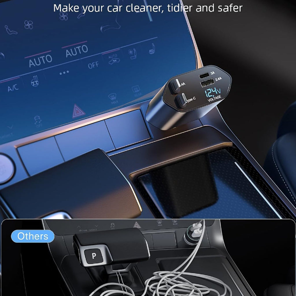 Top view of  car charger adapter with LED voltage display