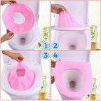 Back view of the washable toilet seat cover showing its easy installation design.