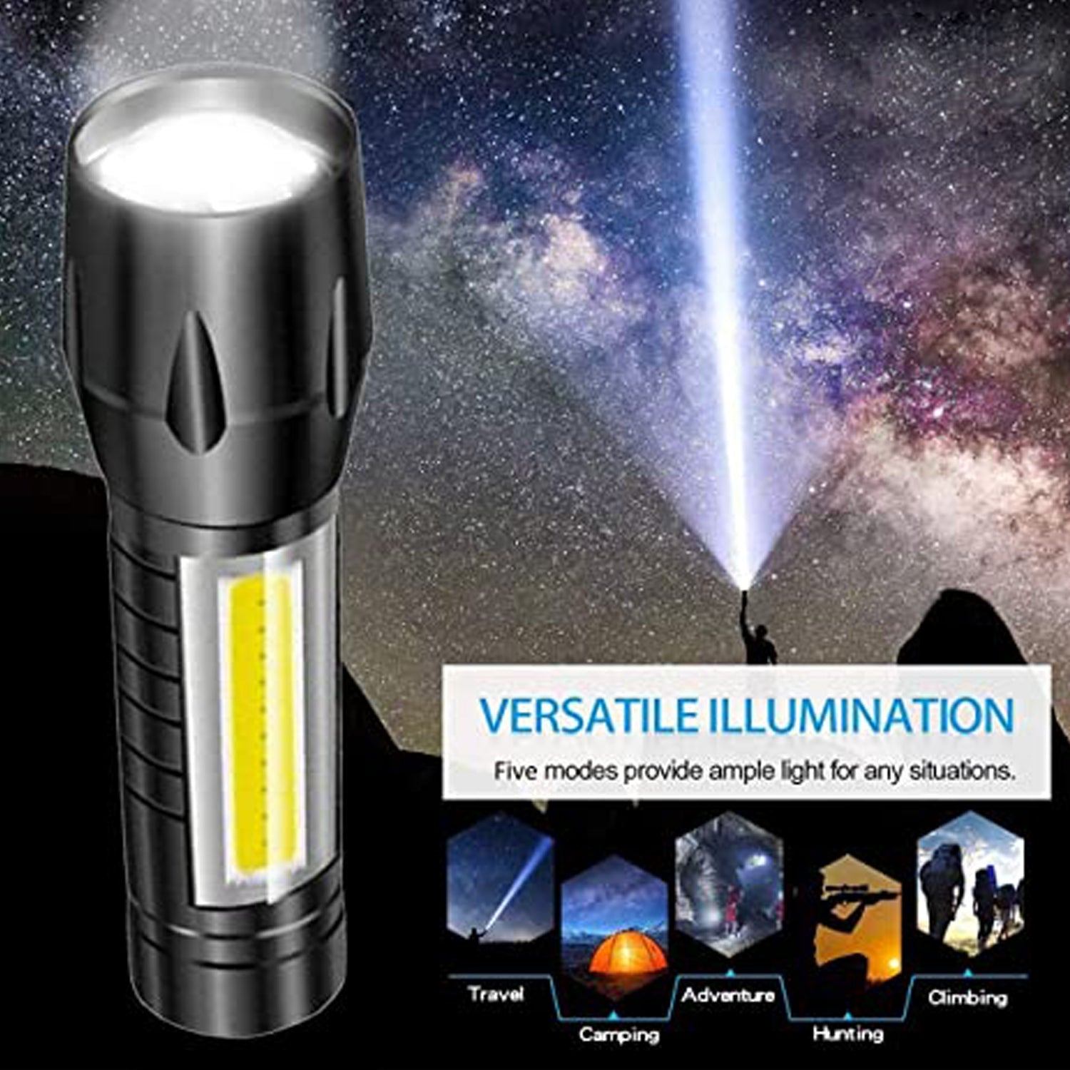 Emergency LED torch providing essential light during a power outage.