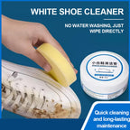 Velvet Wipe shoe stain remover cream in a tub with a soft cleaning sponge.