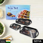 Set of three multicolor serving trays in different sizes for versatile serving and entertaining.