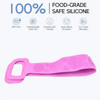 Double-sided silicone body wash belt for exfoliating skin.
