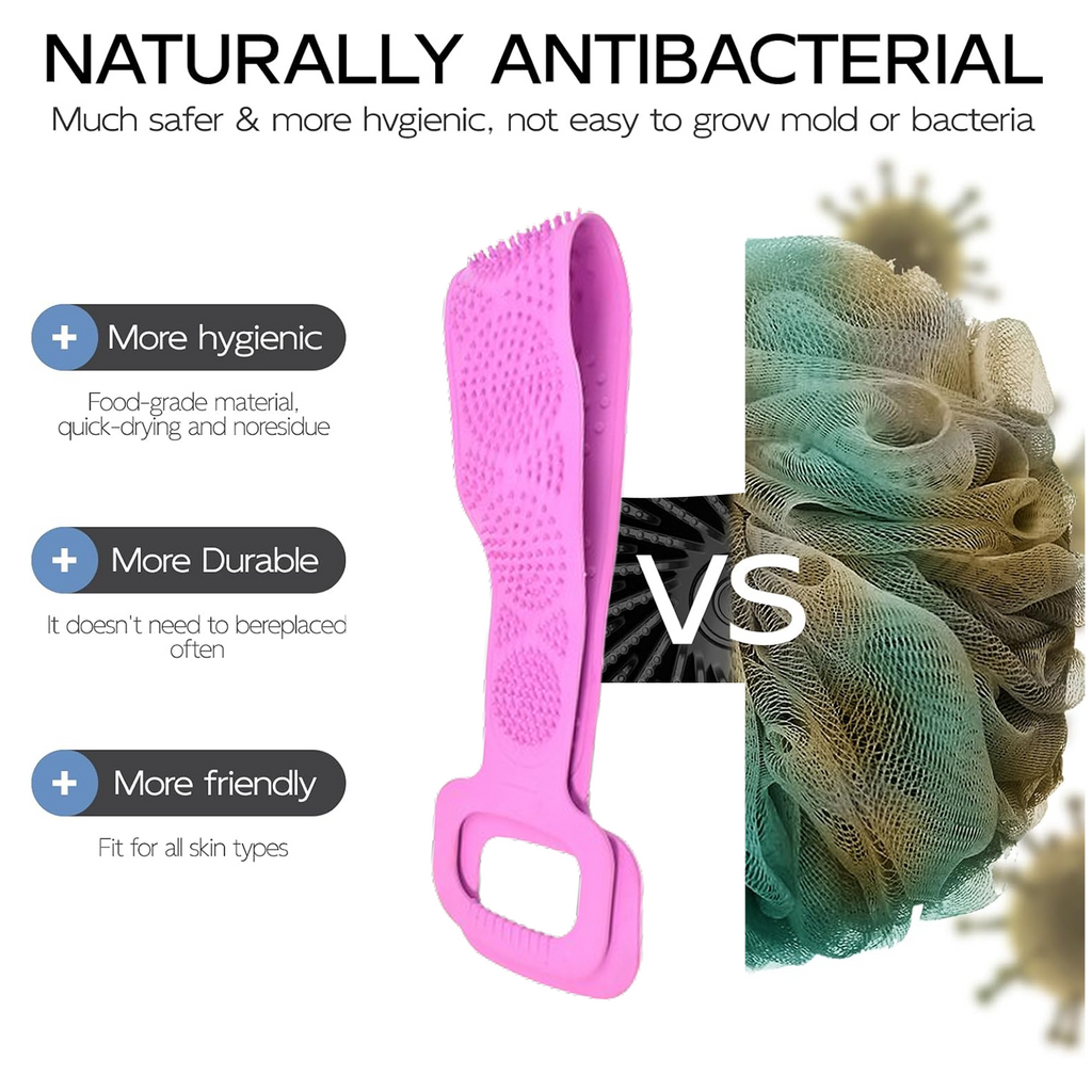Diagram showing how to use the silicone back scrubber effectively.