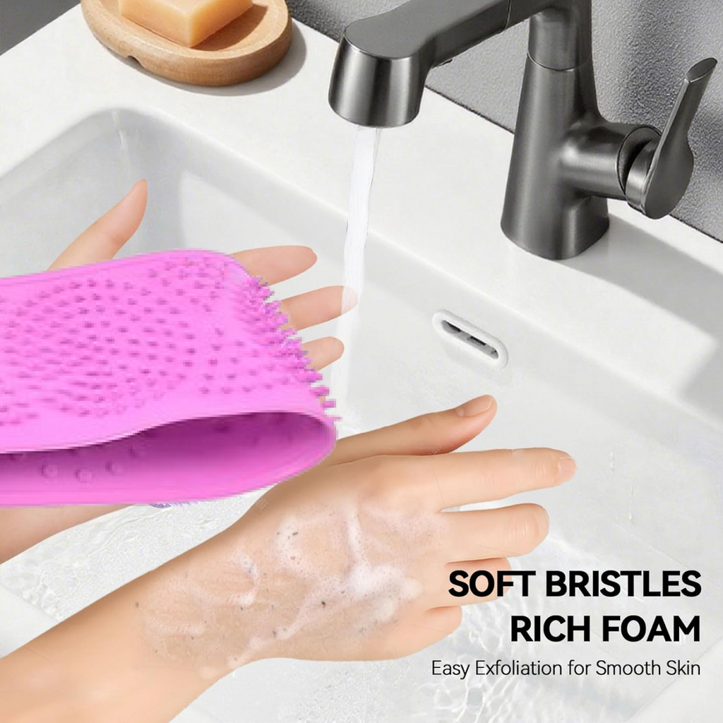 Close-up of the textured silicone scrubber for effective cleansing.