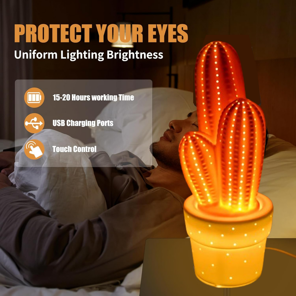 Stylish cactus design desk lamp crafted from ceramic material