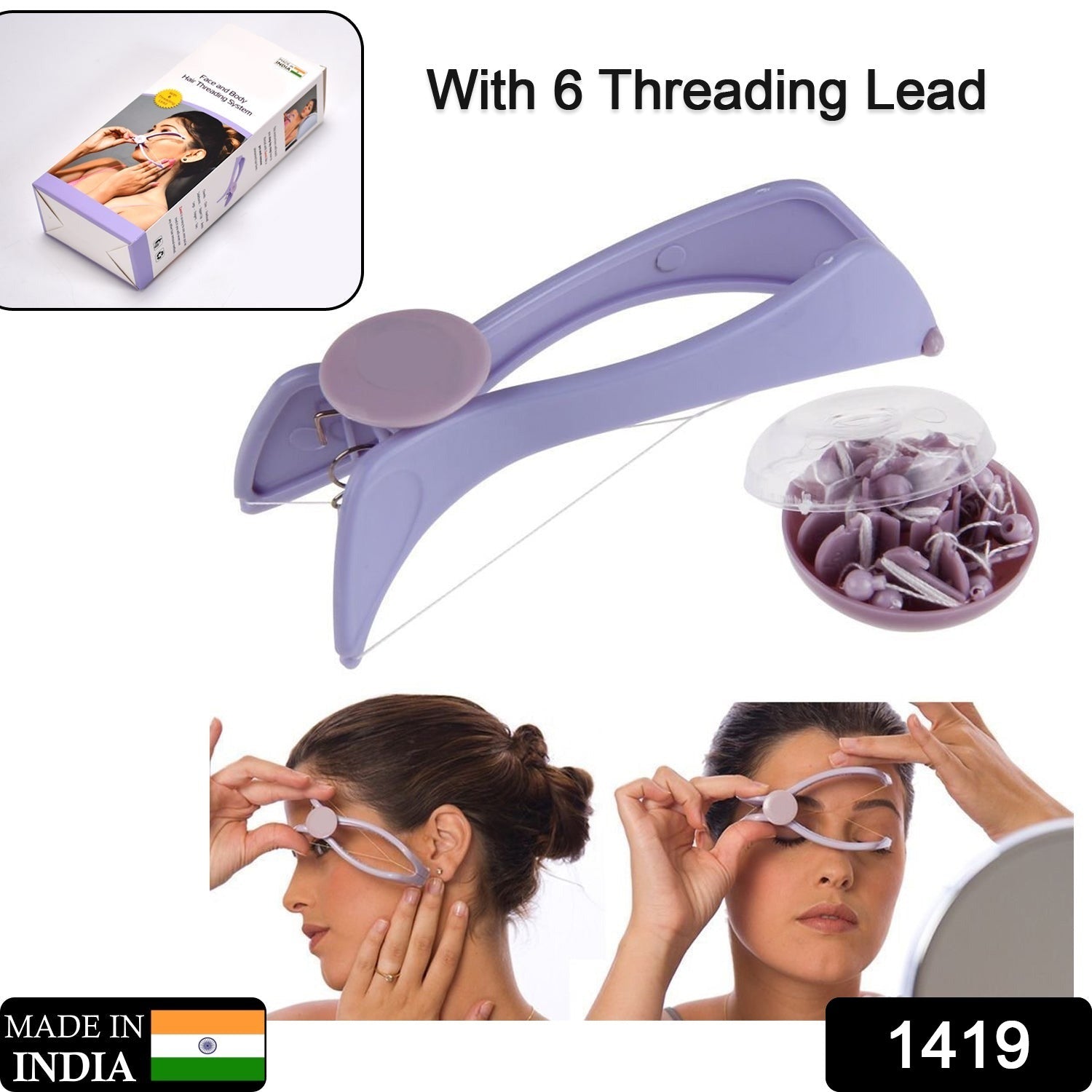 Close-up of the Slique threading tool head for precise eyebrow shaping.