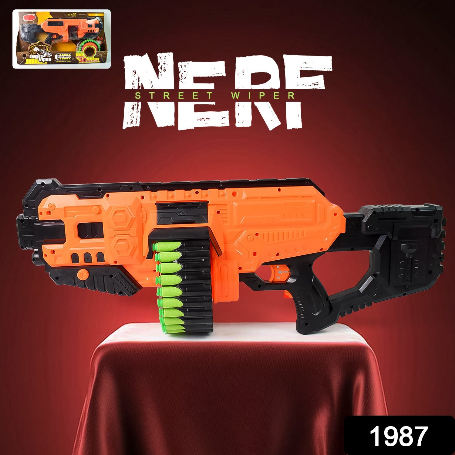 Side view of the Street Viper toy gun, highlighting its 30-shot rotating magazine.