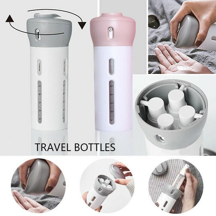 The complete Travel Dispenser Bottle Set, ready for your next adventure.