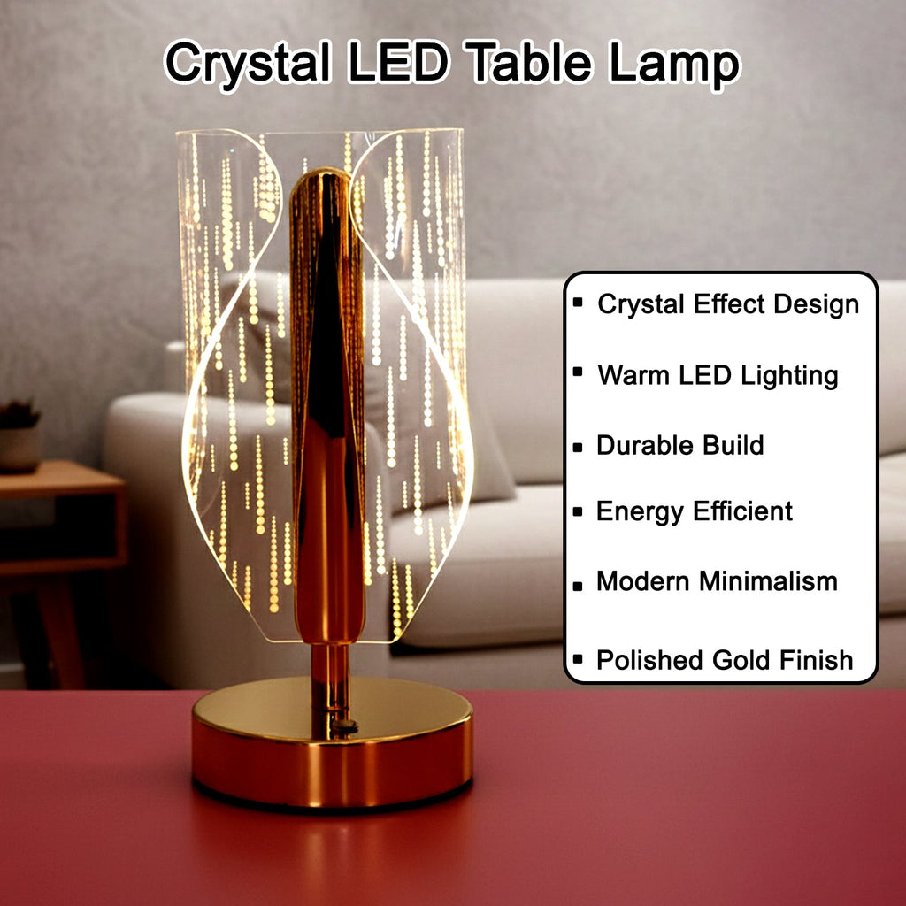 Crystal LED table lamp with acrylic body and stable base design