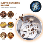 Close-up of the powerful stainless steel blades of the mini coffee grinder blender.