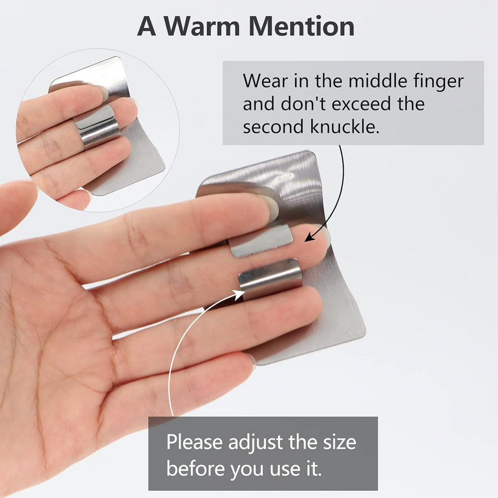 Demonstration of the finger guard protecting fingers while cutting meat securely.