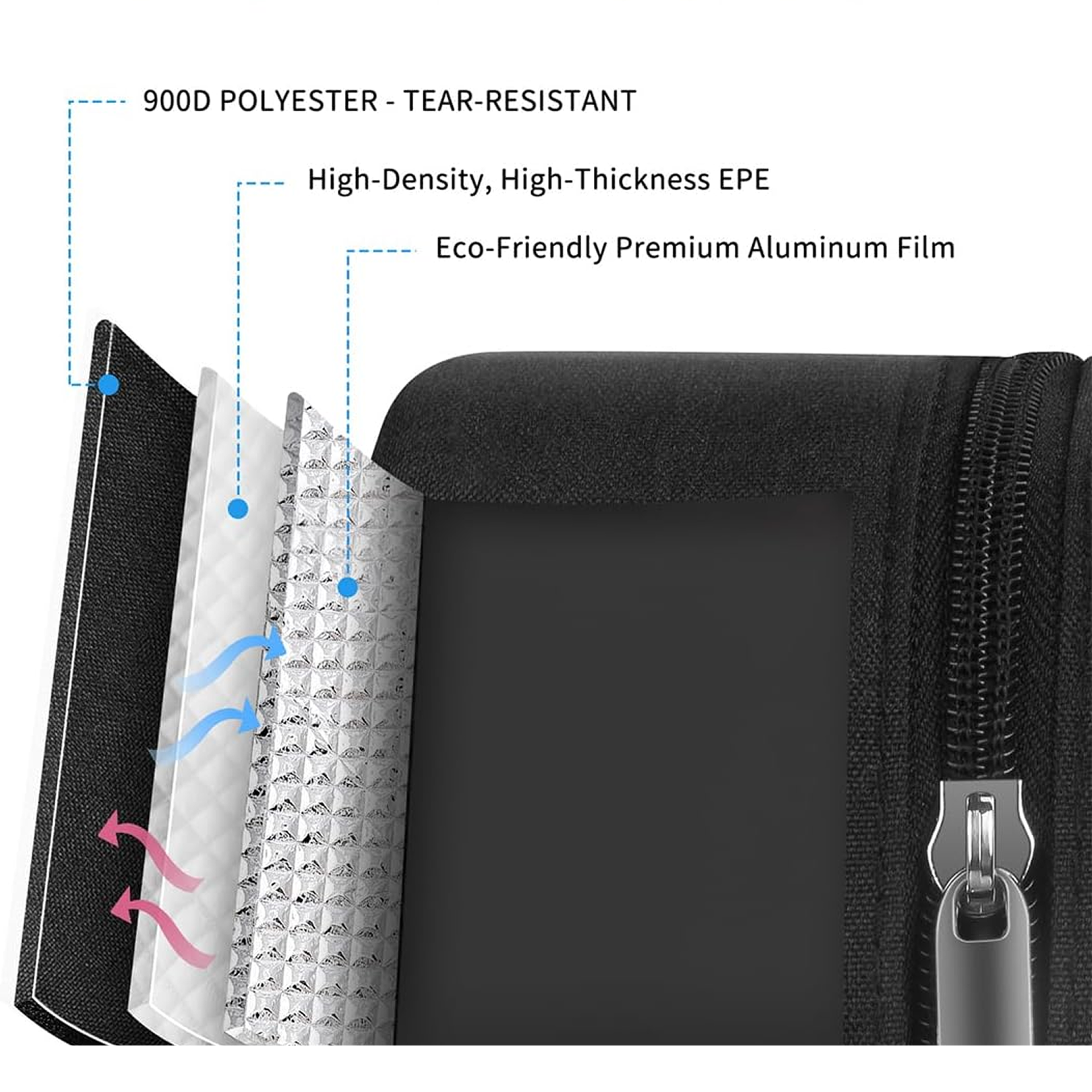 Open insulated lunch bag showing thick aluminum foil interior lining