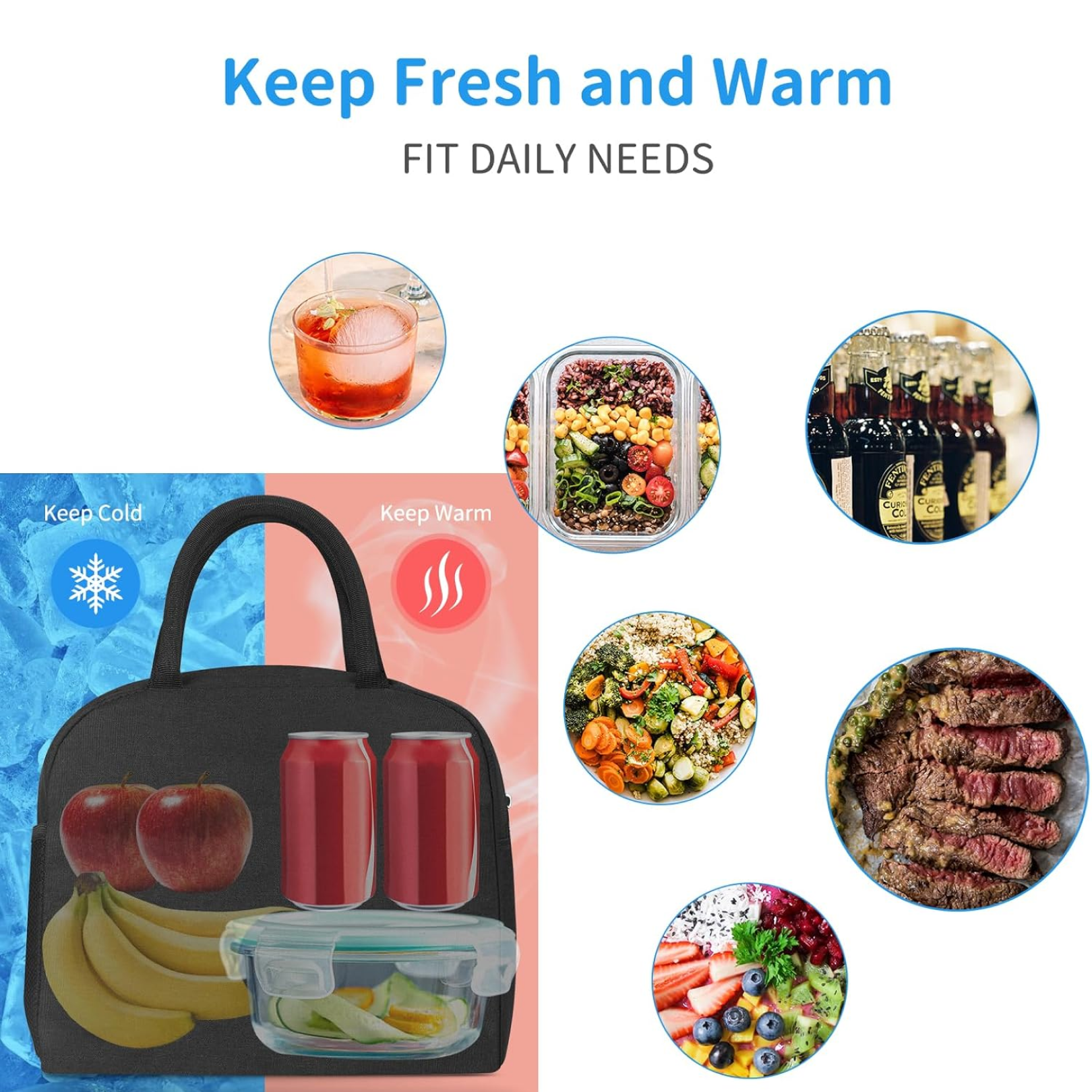 Close-up of insulated lunch bag handle and durable zipper