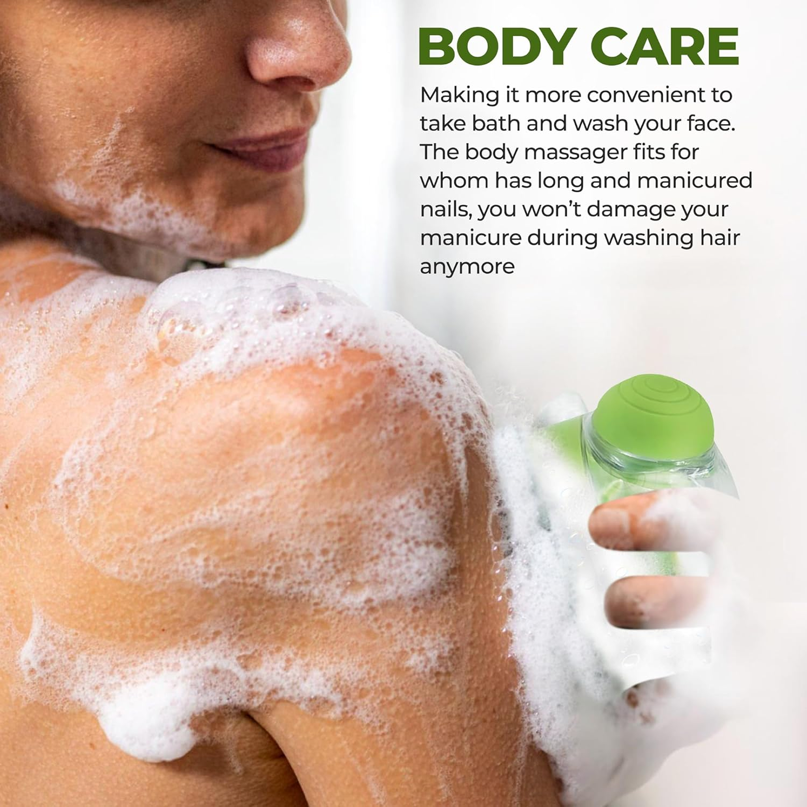Close-up of soft silicone bristles on the body scrubber for gentle exfoliation.